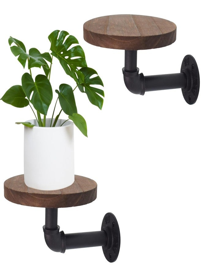 JINGHANGER 2 Pack Round Floating Wood Corner Shelves, Wall Mounted Display Rack 5.9 inches Diameter Indoor Circle Wall Mounted Shelves for Candles, Planter, Pots, Ornaments - Image 1